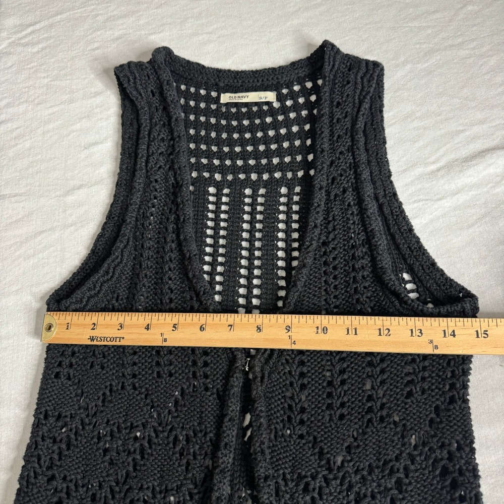 Old Navy Y2K Black Crochet Knit Vest Boho Sleeveless Cardigan Womens Small - Picture 7 of 8